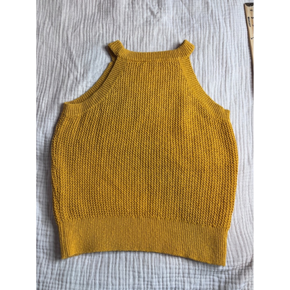 Madewell Halter Sweater Tank Mustard Yellow Cotton Knit Sleeveless Top Medium - Picture 8 of 8